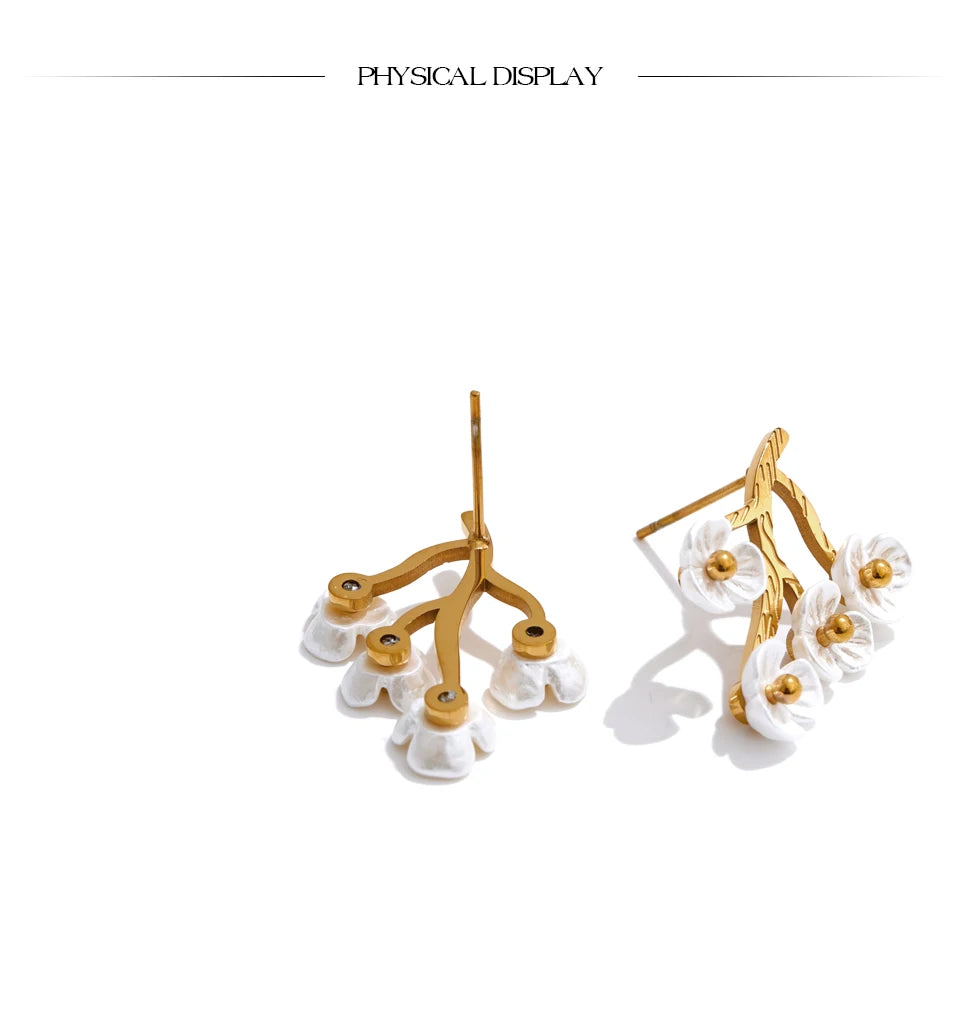 Upside down studded abstract tree earrings set